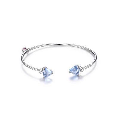 ELLE "Marble" Synthetic Blue Quartz Triangle Cut and Cubic Zirconia Cuff Bangle - Silver