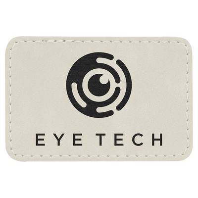 Rectangle Engraved Patch with Adhesive, White Faux Leather, 3" x 2"