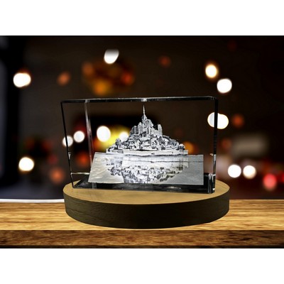 Le Mont-Saint-Michel 3D Engraved Crystal Souvenir w/LED Base