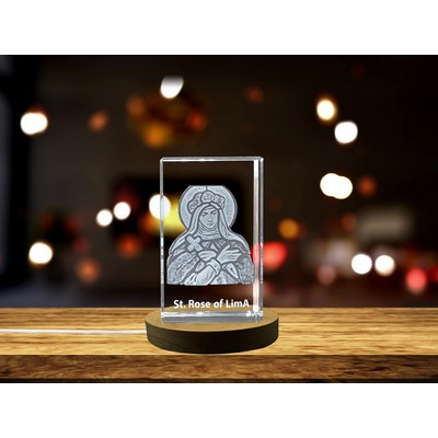 St. Rose of Lima 3D Engraved Crystal Trophy Award w/LED Base