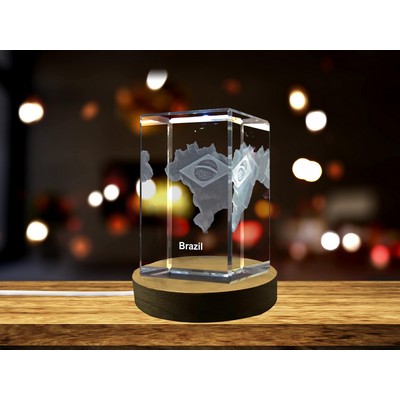 Brazil 3D Engraved Crystal Trophy Award w/LED Base Light