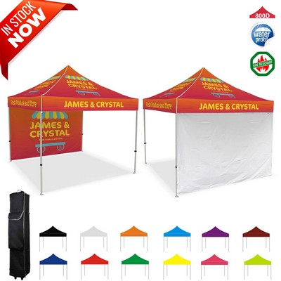 10ftx10' Custom Printed Pop Up Tent Canopy W/ Single Side Back Wall