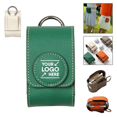 PU Leather On-the-Go Golf Ball Pouch with Tee Holder