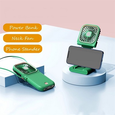 Phone Stander Handheld Foldable Usb Neck Fan/Power Bank