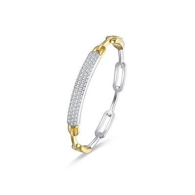 Charles Garnier Sterling Silver "Modern Paperclip" Paper Clip Link with CZ Id Plate Bangle