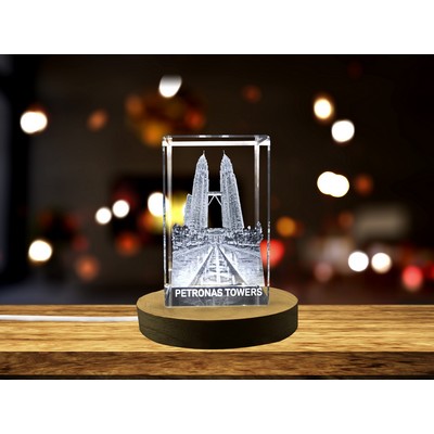Petronas Towers 3D Engraved Crystal Trophy – Exquisite Architectural Artistry w/LED Base