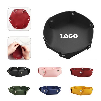 Round Pu Leather Foldable Desktop Storage Tray