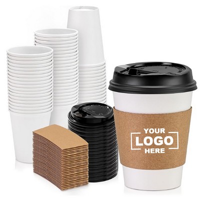Coffee Cups with Lids and Kraft Sleeves