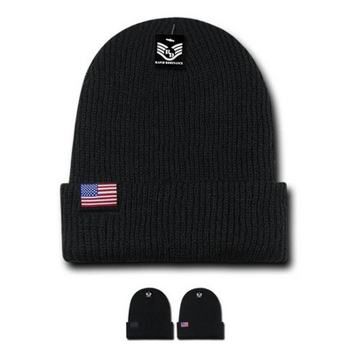 America USA Flag Label Cuffless Beanies