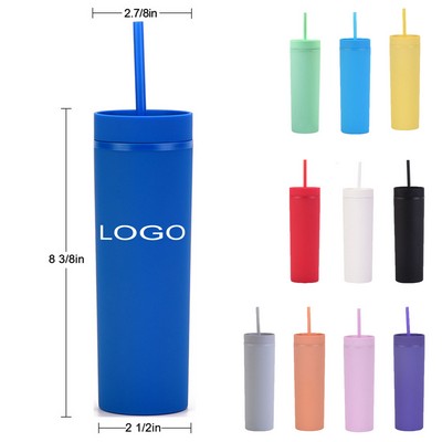 16Oz Plastic Straight Bottle With Straw And Lid