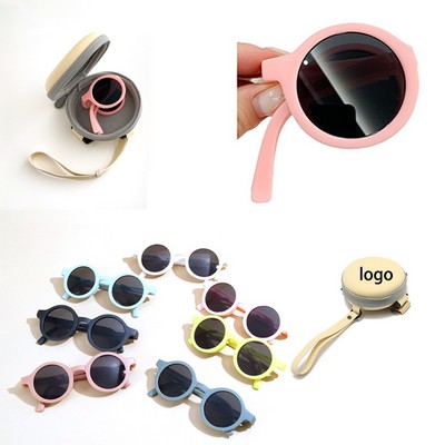 Kids ABS Foldable Round Frame Sunglasses w/Gift Box