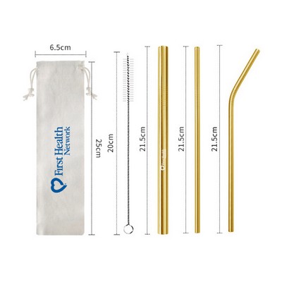Reusable 4 Piece Straw Set in Pouch Custom Logo - Colorful