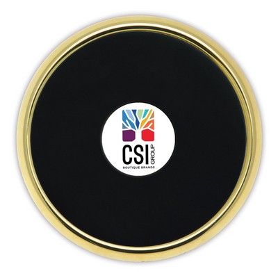 Brass And Leather Coaster W/ Color Medallion