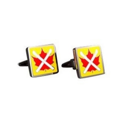 Brass Cufflinks - Enamel / Square - Rhodium Plated