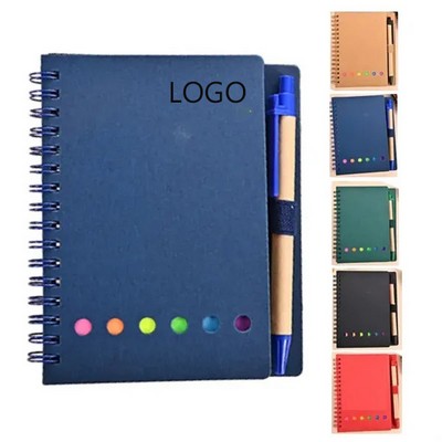 A5/B5 Kraft Paper Coil Spiral Notebook Sticky Notes Pen Set