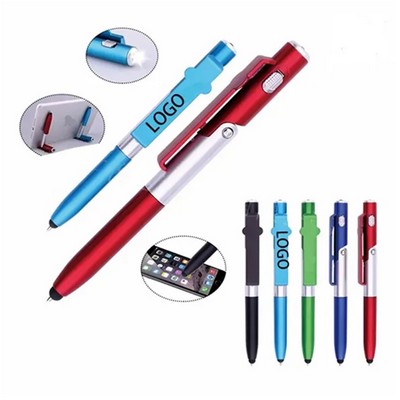 4-in-1 ABS Multifunctional Ballpoint Pen w/LED Light & Stylus & Phone Holder Stand