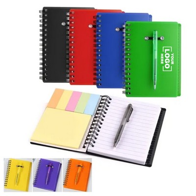 Spiral Notebook with Pen, Sticky Notes and Page Markers