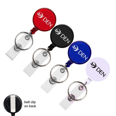 Round retractable badge holder w/ combo key ring & belt clip
