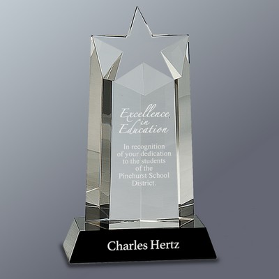 Crystal Star Column on Black Base, Small (9-1/4"H)