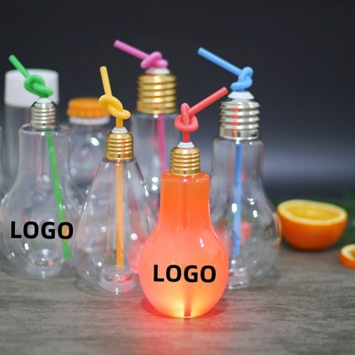 13.5oz Plastic LED Light Bulb Cup Glow in the Dark Drinking Glasses Water Bottle w/Lid & Straw