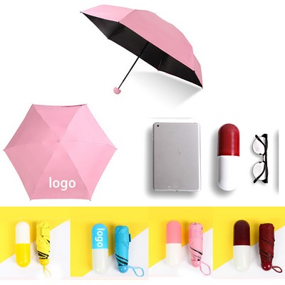 Pill Shaped Pongee Fabric Compact Five-Fold All-Weather Umbrella