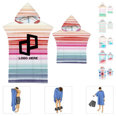 Stripe-Design Beach Towel Bathrobe W/ Hood