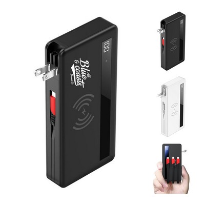 Wireless 10000mAh Power Bank with AC Plug and LED Display