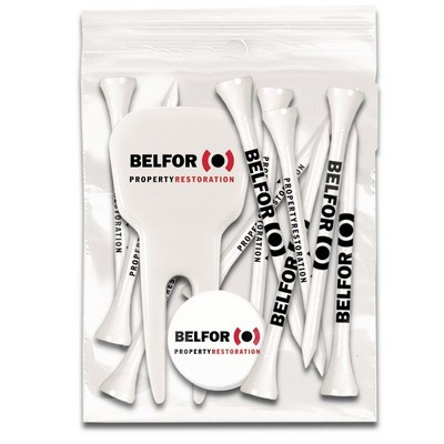 Ziplock Gold Tee Pack - 10-2 3/4" Tees/1 Ball Marker/1 Divot Tool