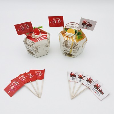 2.6"L Custom Mini Paper Cheese Markers Cupcake Toppers Flags