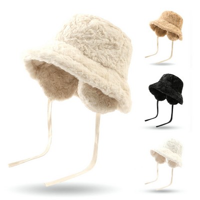 Faux Fur Bucket Hat with Strap