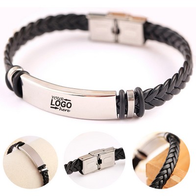 Braided Titanium Steel Leather Bracelet