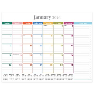 2026 Rainbow Blocks Medium Desk Pad Monthly Blotter Calendar