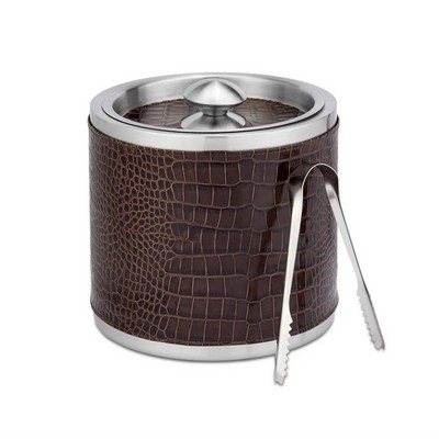 Traditional Leather Ice Bucket w/Tongs