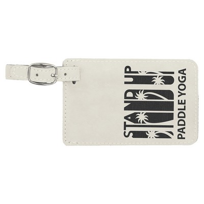 4 1/4" x 2 3/4" White/Black Leatherette Luggage Tag