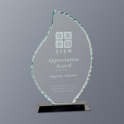 Clear Flame Facet Glass on Black Crystal Base, Small (5"x 8-1/2"H)