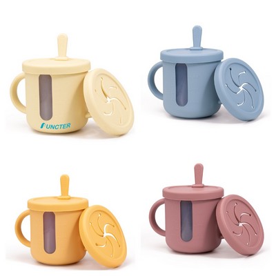 Transparent Scale Silicone Toddler Water Cup With Snack Lid 7 oz