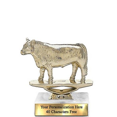 Trophy 7", 2X3 White Marble Base, Angus Steer Gold