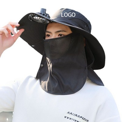 Outdoor Mosquito Net Hat w/Built-in Fan