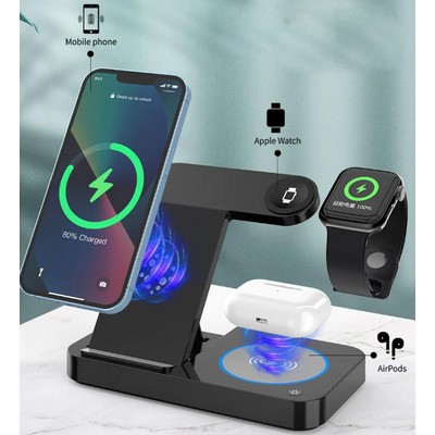 Portable 15W Fast Charging 3-in-1 Wireless Charger Adapter with Stand
