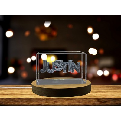 Justin 3D Engraved Crystal Name Trophy Award w/LED Base