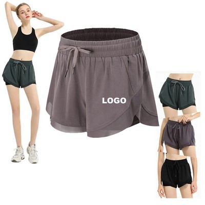 2-in-1 Dry Quickly Women's Running Athletic Shorts Breathable Training Shorts with Liner