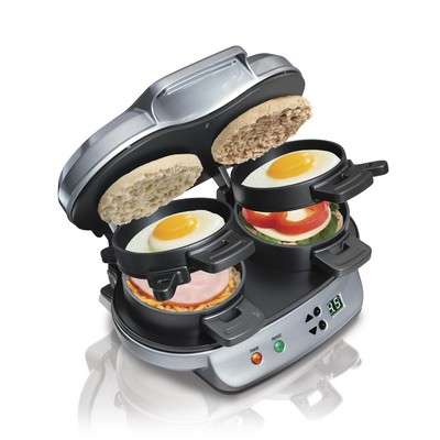 Hamilton Beach Dual Breakfast Sandwich Maker, Quick And Easy, Audible Digital Timer - Silver