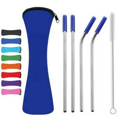 4 Straws In Portable Neoprene Pouch