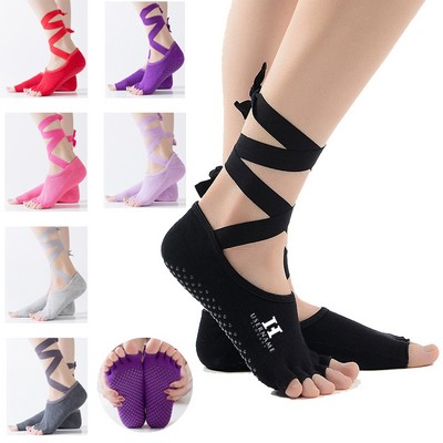 5 Toe Ankle to Calf Cross Strap Anti-slip Yoga Socks Five Finger Lace-Up Yoga Socks