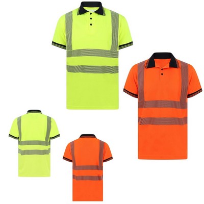 Short Sleeve Reflective Safety Polo With Ribbed Collar & Cuffs