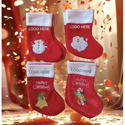 Embroidered Velvet Christmas Stocking Gift Bag Tree Decoration