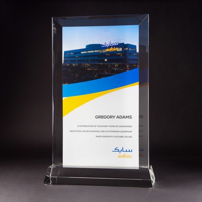 2D Vertical Crystal Award w/Beveled Back and Base (18 x 11-7/8 x 5/8")