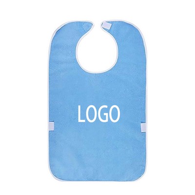 Adjustable Blue Feeding Bib with Pocket for Elderly Care