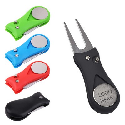 Golf Divot Tool Folding Plastic Handle Stainless Steel