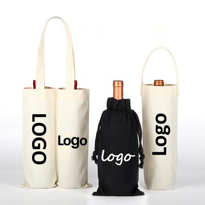 Custom Canvas Wine Bottle Gift Bags Reusable for Events 5.52" L x 11.43" H